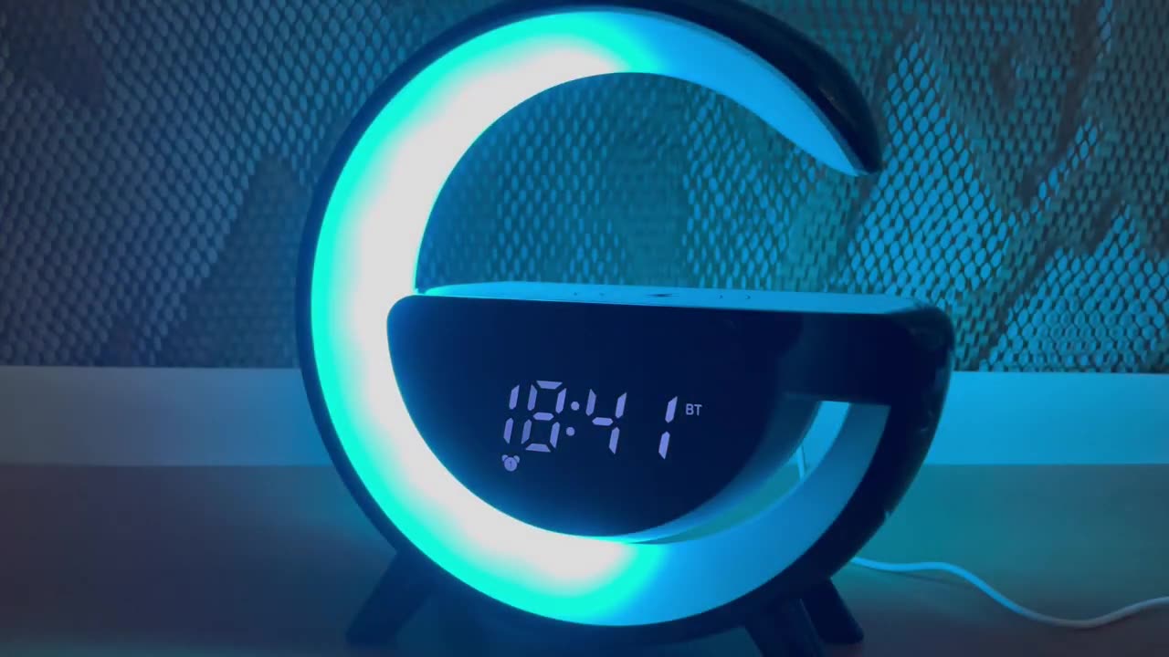 How to set up the time and alarm clock BT-3401 G-type Led Wireless Charging Speaker/Full tutorial