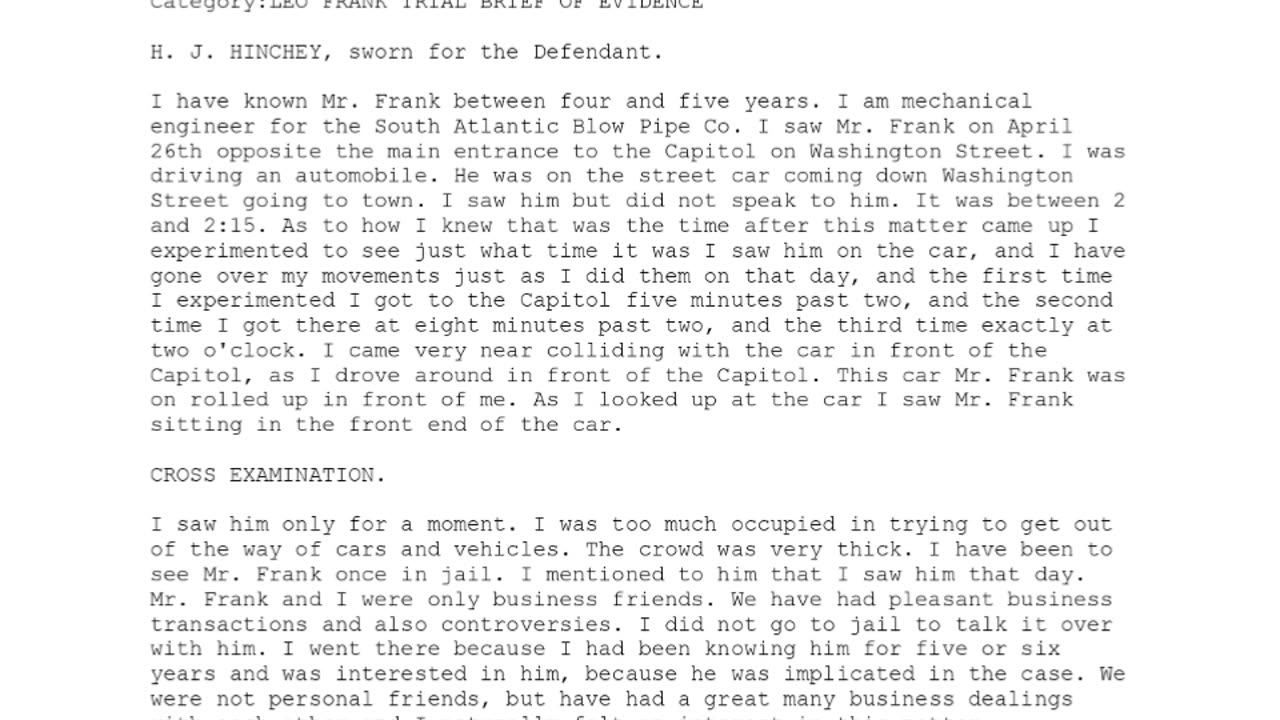 H J Hinchey, Sworn In as the 59th Witness for the Defense