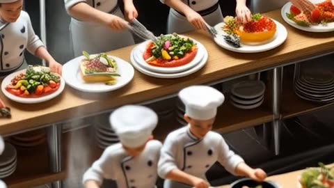 Miniature people working kitchen filled with chefs cooking up a storm 🍳👨‍🍳 #ChefLife #Cooking