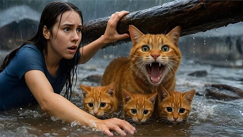 Brave Mother Cat's Heroic Fight Against Deadly Flood | Emotional Kitten Survival 3D Animation Story
