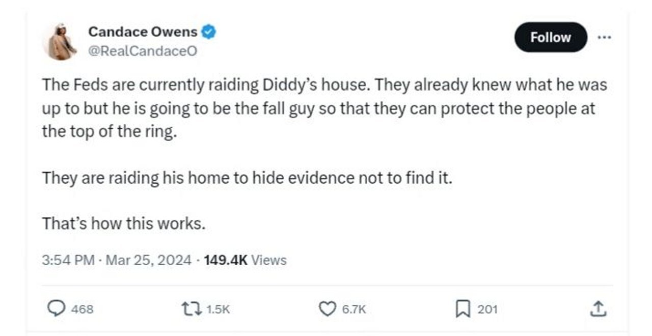 ⚠️⚠️⚠️ The Feds are currently raiding Diddy’s house.