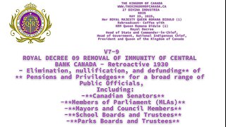 ROYAL DECREE 09 REMOVAL OF IMMUNITY OF CENTRAL BANK CANADA - Retroactive 1930
