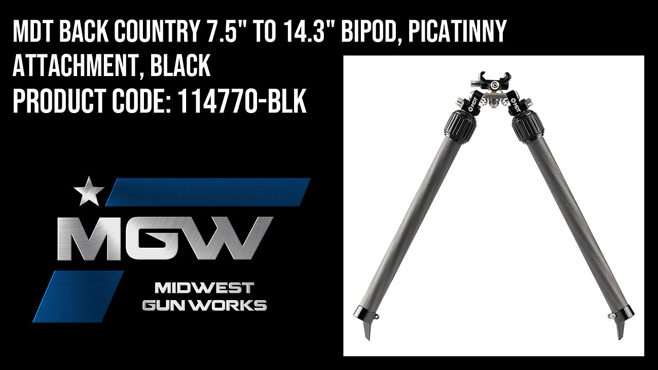 MDT Back Country 7.5" to 14.3" Bipod, Picatinny Attachment, Black - 114770-BLK