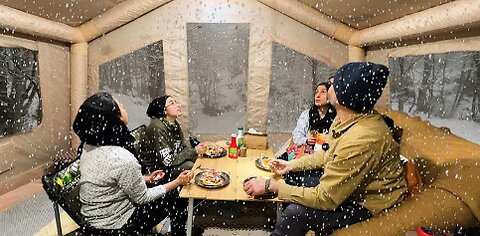 We Woke Up to a Snowstorm! Winter Camping in Our Inflatable Ten