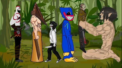 Epic Battle: Huggy Wuggy, Kratos, Jeff the Killer, Jason Voorhees, Pyramid Head & Eren Titan