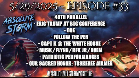 Absolute Storm: Ep 33 - 5/29/25 - 9pm ET - 49th Parallel|Eric Trump BTC||Tuskegee Airmen