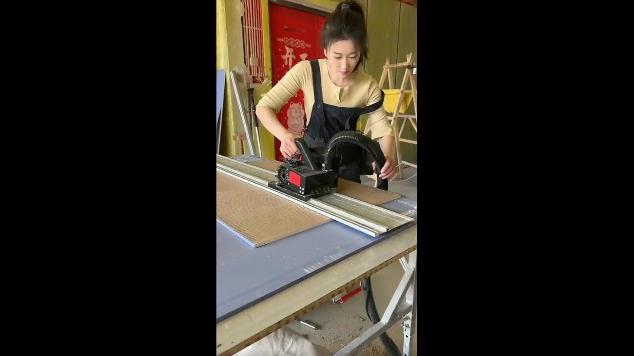 girl in wood work