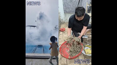 One person is taking out lizards from a lizard farm, while another is having fun in the water.