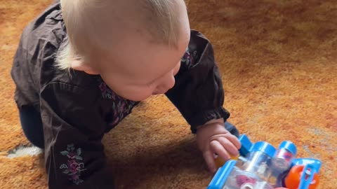 Baby Kayla Plays With Her Toy Train | Adorable Puppet-On-Tracks Moment