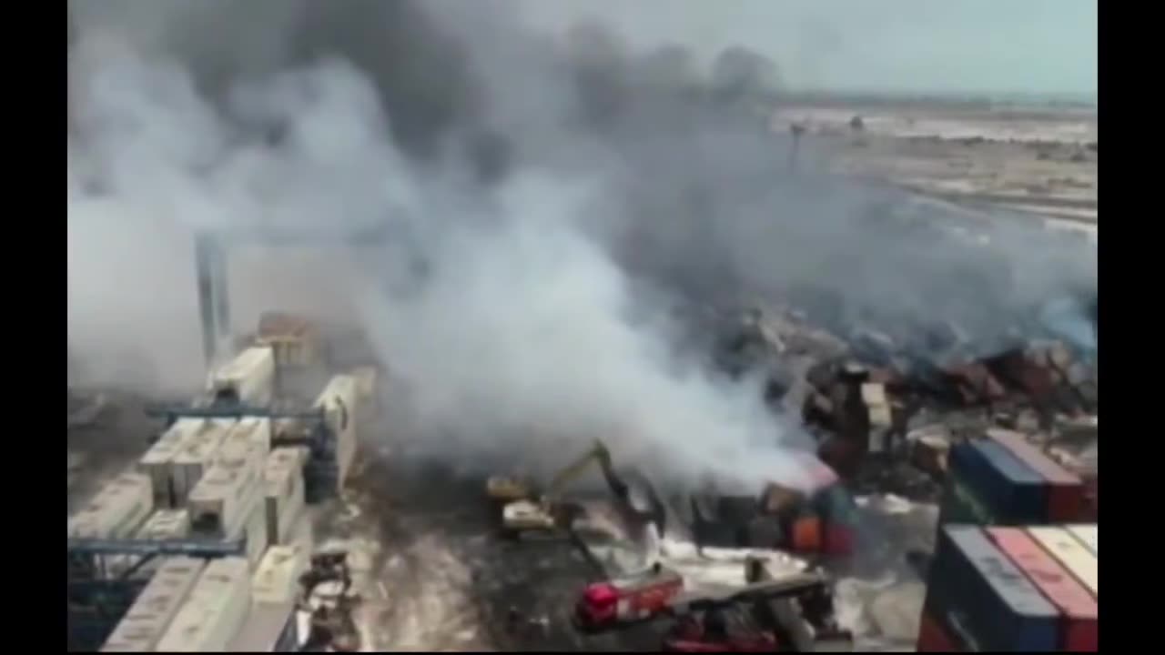 Aerial footage of Shahid Rajaee port shows that the fire is fully extinguished