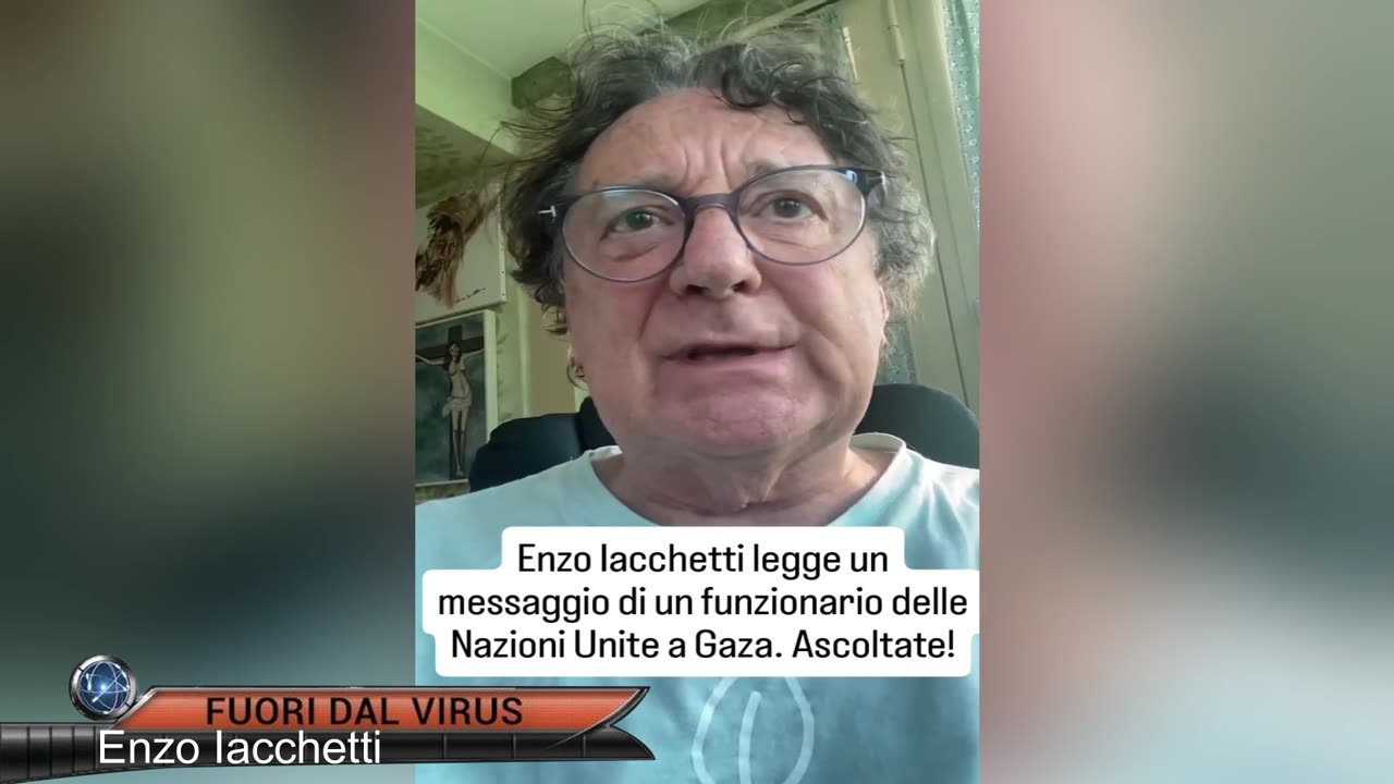 ENZO IACCHETTI LEGGE UN MESSAGGIO DI UN FUNZIONARIO DELLE NAZIONI UNITE A GAZA