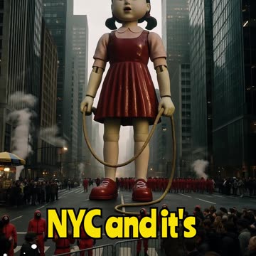 Giant Squid Game Doll Appears in NYC?! 😳🗽 Guarded by Pink Soldiers