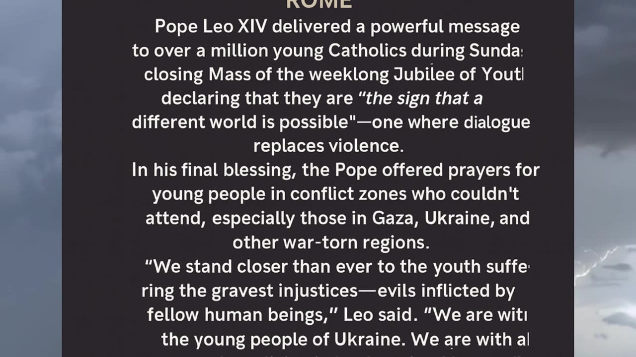 🌍 Pope Leo XIV: "A Different World Is Possible" Message to the Youth of Gaza, Ukraine & Beyond #new