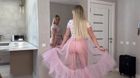 Transparent long pink skirt Lingerie Sets Try On Haul