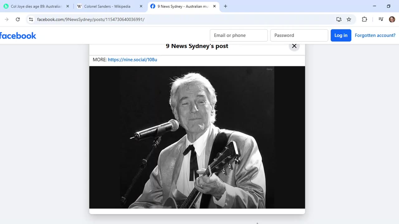 Thoughts on possible comms in Channel Nine reports about music legend Col Joye's death