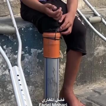 Watch as 9 year old Ratib from Gaza uses a plastic pipe as a makeshift prosthetic leg