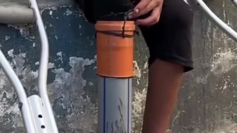 Watch as 9 year old Ratib from Gaza uses a plastic pipe as a makeshift prosthetic leg