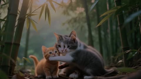 Kittens Save Their Injured Mother After a Bamboo Accident in the Forest – A Heartwarming Story!