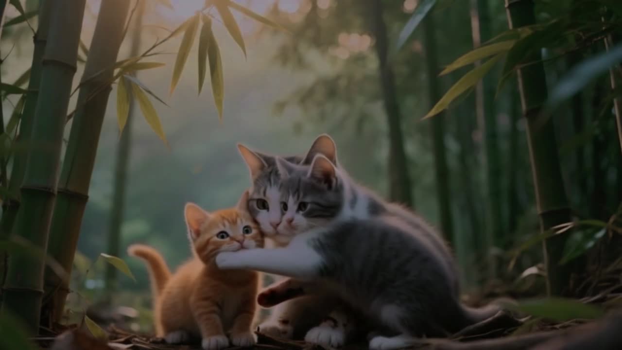 Kittens Save Their Injured Mother After a Bamboo Accident in the Forest – A Heartwarming Story!