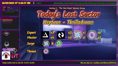Destiny 2: 6-9-25 Thrilladrome is the Lost Sector. Arc/Strand Surge.