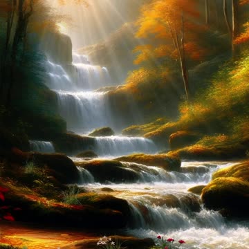 Waterfall, rocks, autumn