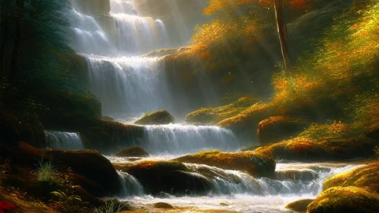 Waterfall, rocks, autumn