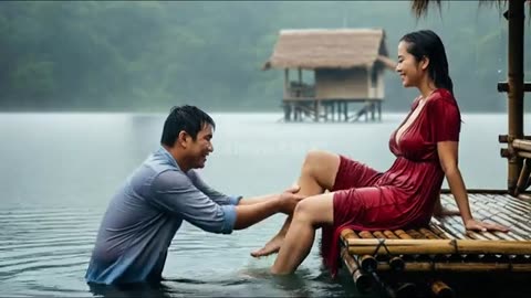ASMR Massage in the Rain | Bamboo Raft Lake Therapy for Pure Relaxation