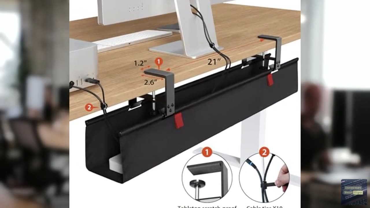 Univivi No Drill Under Desk Cable Management Tray, 36" Cord Organizer for Table,