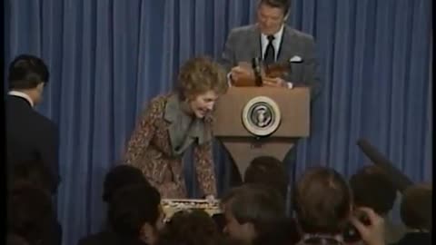 Archive ✅ President Reagan's surprise birthday in Press Room