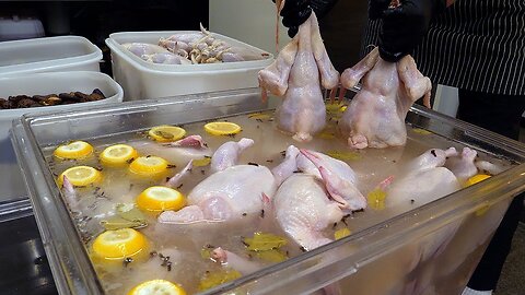 firewood roasting chicken - korean street food