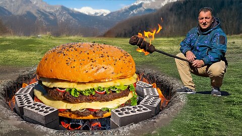 I Cooked a Huge Burger in The Wilderness!