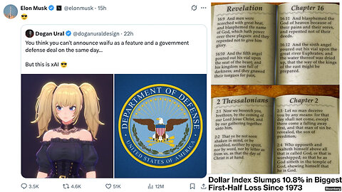 Elon Musk | Anime Companions? “Anime companion now available in Europe.” - Musk + “You think you can't announce waifu as a feature and a government defense deal on the same day...But this is xAI” + Dollar Index Slumps 10.8%?