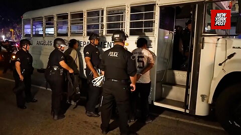 Zip-tied anti-ICE rioters herded into LAPD buses as police begin making arrests