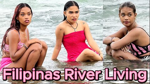 Filipina Twin Sister Beauties River Swim, Shacks & Living. OFF GRID ISLAND FAMILY PHILIPPINES LIFE
