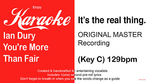 Ian Dury & The Kilburns - You're More Than Fair (Key C) 129bpm (2025) Karaoke