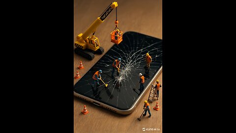 Miniature workers reparing a cracked cell phone