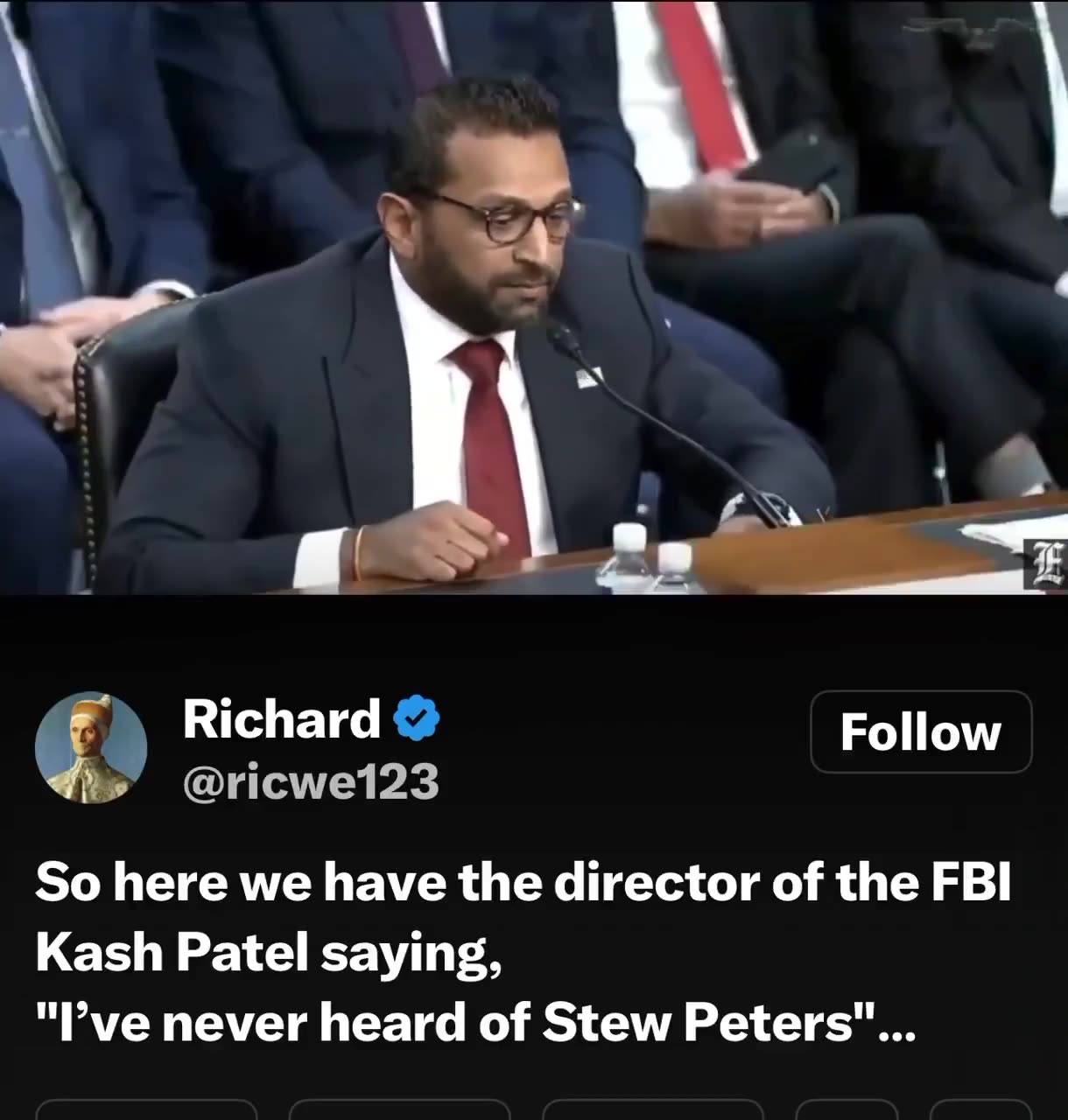 So here we have the FBI Director Kash Patel saying Ive never heard of Stew Peters
