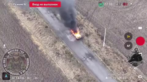 Drone Bomber Burnt a Ukrainian Truck With a 200 in the Back