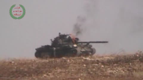 Syrian War Aleppo governate, HJ-8 vs. T-55, hit (Nouraldin Al - Zanki Brigades) 2013.07.21