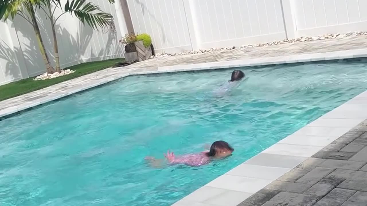 smart baby swimming for the first time.