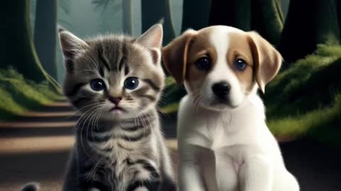 ai cat video #cat and puppy find the new family image story shorts #shorts