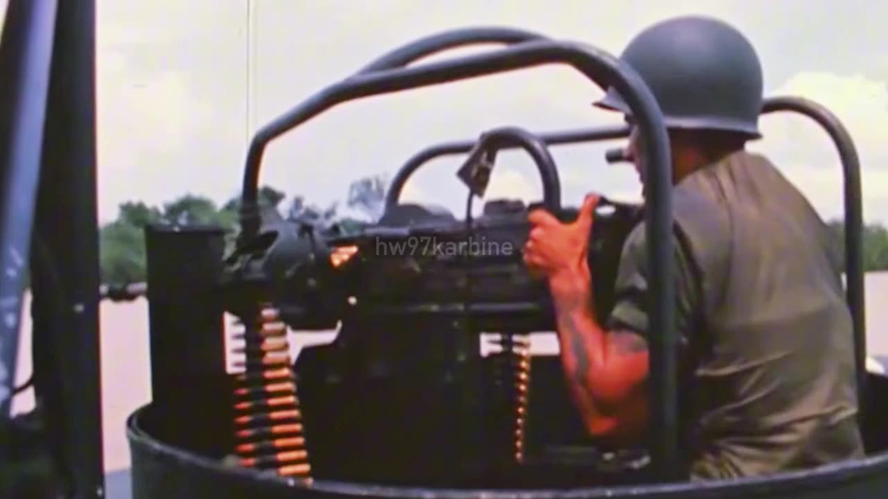 PBRs pour fire into the treeline on the Mekong Delta in 1967
