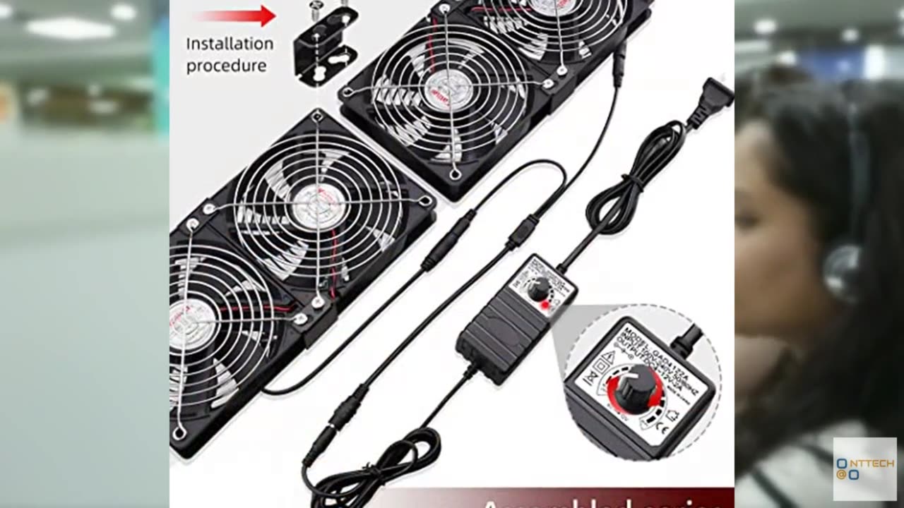 Wathai 4 x 120mm GPU Mining Rigs Server Racks Fan with 100V - 240V AC Power Vari