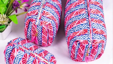 Printed Cotton Makeup Bags and Cosmetic Pouches by CraftJaipur