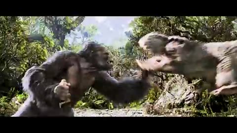 The king Defends his Queen Kong- vs-T-Rex Fight Scene