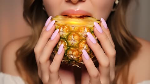 Beautiful Woman Eating PineApple