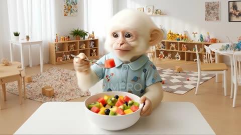 Can This Monkey Finish The Whole Bowl Of Fruit?