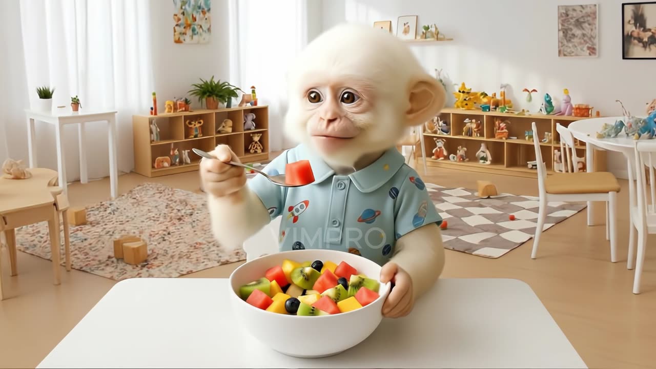 Can This Monkey Finish The Whole Bowl Of Fruit?