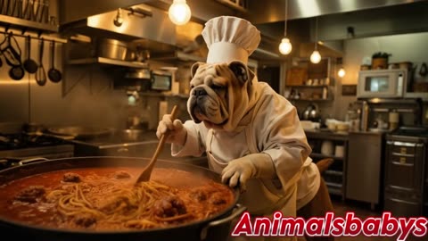 Bulldog cocinando