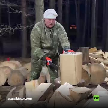 Lukashenko da una clase magistral de corte de leña